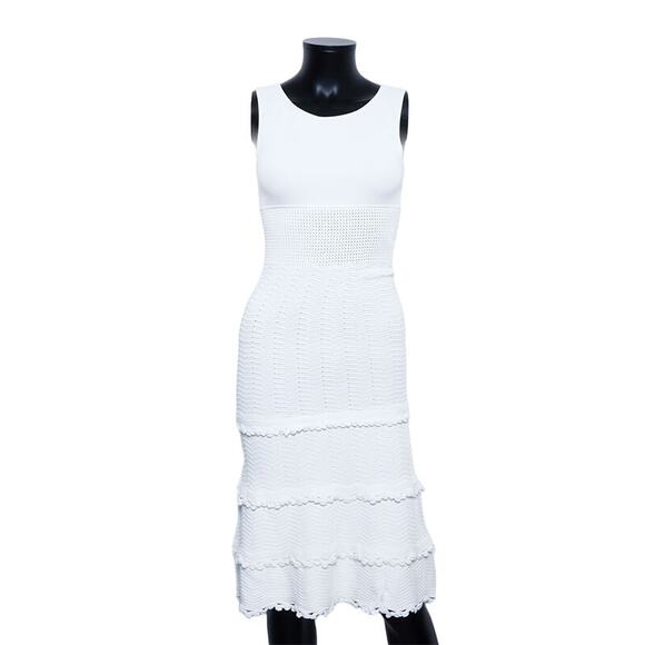 Authentic CHANEL CC Vintage White Ivory Cotton Long Dress Frills